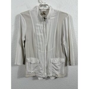 XCVI Jacket Womens Small White Beige Zip Front Pockets Lightweight Long Sleeve